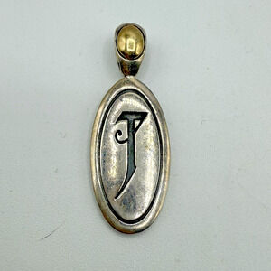 Estate ANN KING Sterling Silver & 18K Gold Initial T Pendant - Reversible
